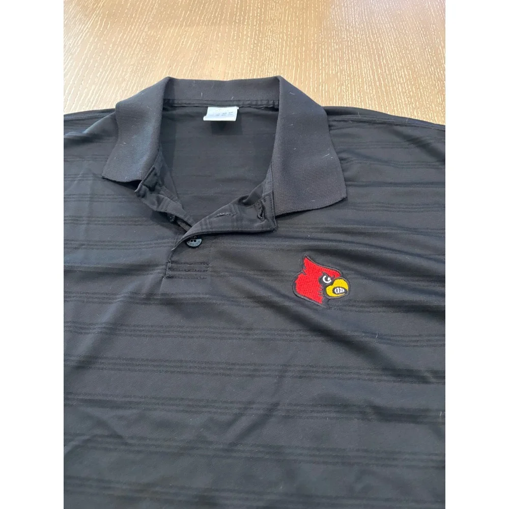 Adidas Louisville Cardinals Mens Large Black Striped Performance Golf Polo Shirt